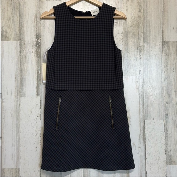 Aritzia Wilfred Verone Check Sleeveless Mini Dress Size XS Navy Green - Picture 1 of 9